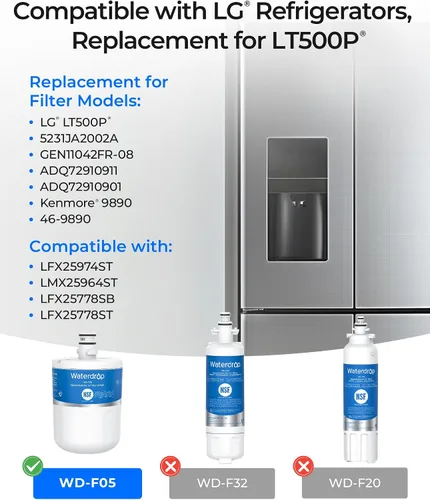 Vista 2 de Waterdrop Filtro de agua para refrigerador 5231JA2002A, repuesto para LG® LT500P®, GEN11042FR-08, ADQ72910911, ADQ72910901, Kenmore® 9890, 46-9890