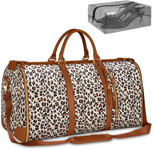 Vista 15 de Bolsa de ropa de equipaje de mano, bolsas grandes de cuero PU para ropa de viaje con bolsa para zapatos, Grande, Bolso B-Rayas Blancas Negras