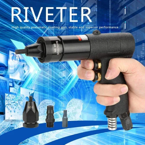 Vista 2 de Akozon - Pistola de ajuste de tuerca de remache neumática, herramienta automática de tuerca remachadora neumática (KP-739A)