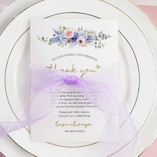 Vista 4 de HUIHUANG Tarjetas de agradecimiento de boda, 50 tarjetas de lugar para colocar la mesa, tarjetas de lugar para recuerdos de boda, recepciones Floral