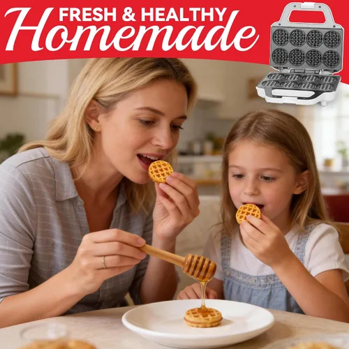 Vista 6 de SugarWhisk Mini máquina para hacer gofres, plancha para mini gofres para niños, hornea 8 mini gofres de 2 pulgadas, máquina para hacer gofres