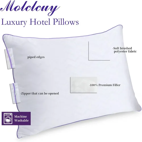 Vista 2 de MOLCLCUY Juego de 4 almohadas de cama tamaño estándar, almohada de la colección de hotel para dormir de lado y de espalda, relleno de microfibra