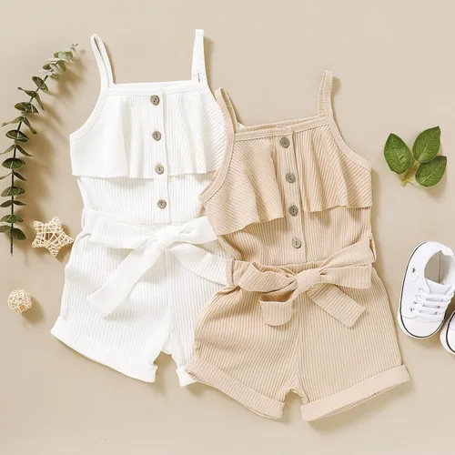 Vista 7 de Ropa de niña para bebé, ropa sin mangas, lindo halter mameluco de una sola pieza, conjunto de ropa de verano 1-5T