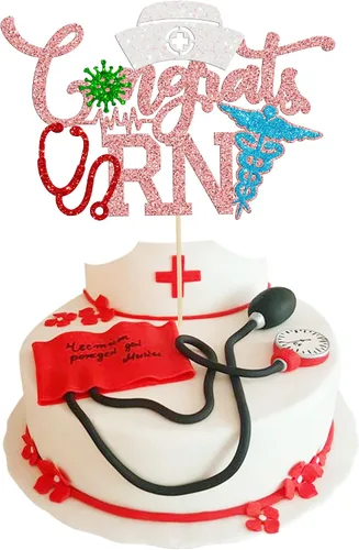 Vista 9 de Gyufise Decoración para tartas de enfermería con purpurina para enfermería 2023, decoración para pastel de graduación para temática médica Rn 2023