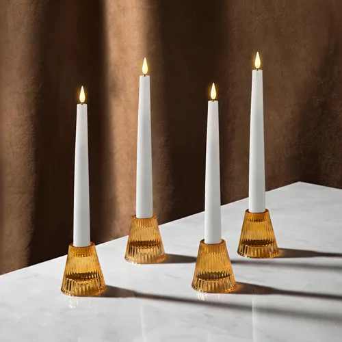 Vista 6 de LampLust Portavelas de vidrio para velas votivas, paquete de 4, portavelas ámbar de 3 pulgadas, portavelas votivos reversibles y candelabros