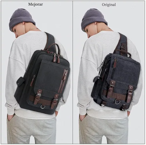 Vista 3 de Mygreen bolsa cruzada de lona, mochila de viaje Verde militar