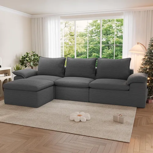 Vista 17 de Sofá cama convertible, sofá de 79 pulgadas sin huesos, sofá cama de corduroy, sofá chaise doble extragrande, futón en nube, sofá modular de piso