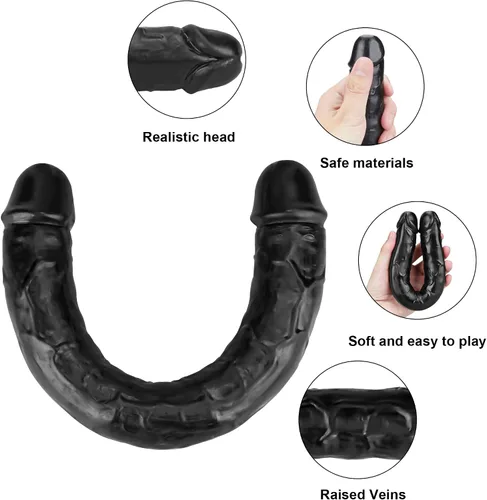 Vista 3 de Consolador doble de cristal de 11.8 x 1.37 pulgadas, consolador largo anal realista con pene, suave y flexible con venas y glande, juguetes sexuales