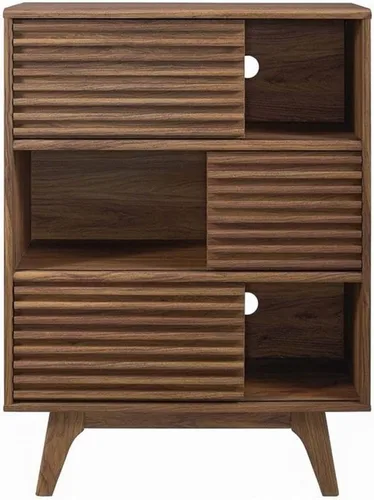 Vista 4 de Modway Render Soporte de Gabinete de Almacenamiento y Exhibición de Tres Niveles, Nogal