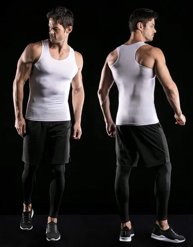 Vista 5 de ATHLIO Paquete de 3 camisetas sin mangas de compresión para hombre, para correr, baloncesto, entrenamiento, capa base