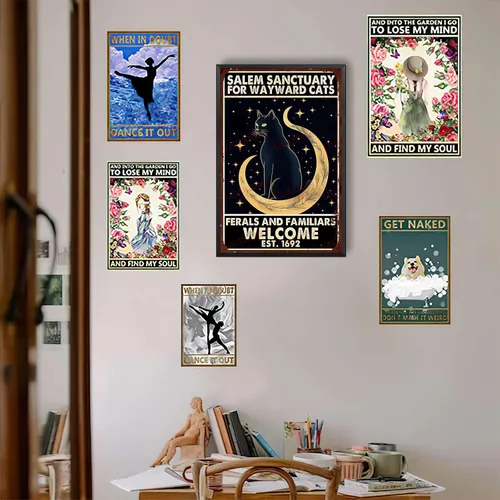 Vista 4 de Letrero de metal de hojalata Salem Sanctuary para gatos Wayward Ferals and Familiars, letrero de metal de hojalata para hombre, decoración de pub, 8