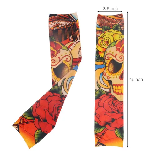 Vista 2 de HOVEOX Juego de 12 fundas temporales para tatuaje, arte corporal, medias de brazo, protector de artes, tatuaje falso de Halloween para hombres