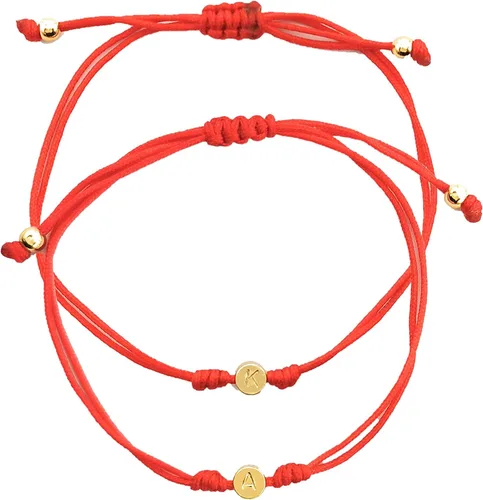 Vista 6 de 2 pulseras de cuerda roja con iniciales, cadena roja del destino, personalizadas para parejas, novios, maridos, mejores amigos, pulsera BFF - Tutti