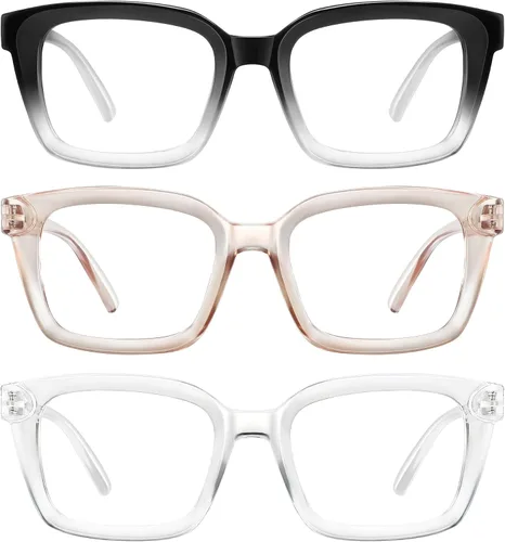Vista 12 de XVXV Reading Glasses for Women Men - Blue Light Blocking Readers Oversize Square Anti Glare with Spring Hinge