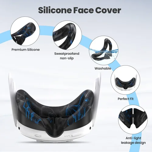 Vista 3 de Silicone Cover Compatible with MetaOculus Quest 3 Accessories, VR Silicone Face Cover, VR Shell Cover,Touch Controller Grip Case,Camera Lens