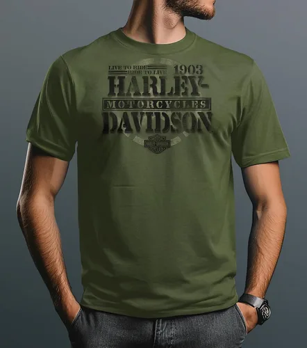 Vista 2 de Harley-Davidson Camiseta militar exclusiva de la marca Harley con licencia para hombre