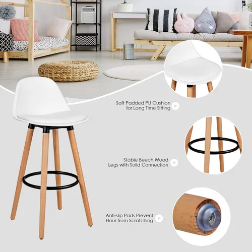 Vista 7 de COSTWAY Juego de 2 taburetes de bar, modernos taburetes de cocina sin brazos con asiento de piel sintética suave, taburete de altura de barra