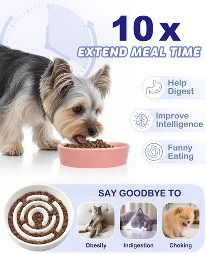 Vista 3 de TRUVIC Ceramic Slow Feeder Dog Bowl Small Breed Maze Cat Bowl (Pink)