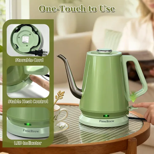 Vista 8 de Hervidor eléctrico de cuello de cisne de 0.8 L, acero inoxidable de ebullición rápida de 1200 W, apagado automático, hervidor de precisión para café