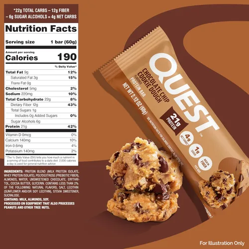 Vista 2 de Quest Nutrition - Masa de galletas con chispas de chocolate, alta en proteínas, baja en carbohidratos, sin gluten, apta para ceto, 2,12 onzas, 4
