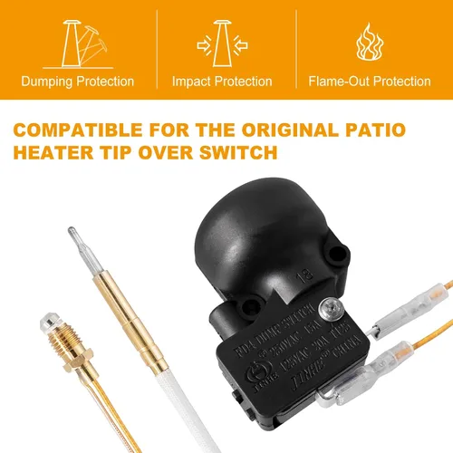 Vista 5 de Termopar e interruptor de inclinación para calentador de patio, termopar e interruptor de descarga kit de reparación para propano, tubo de vidrio