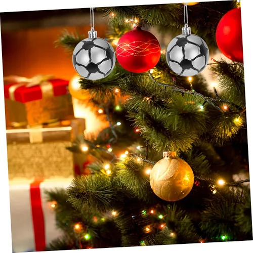 Vista 8 de Toyvian 6 adornos de bola de fútbol de Navidad, decoraciones de bolas de árbol de Navidad para pelota de fútbol, temática deportiva, decoraciones