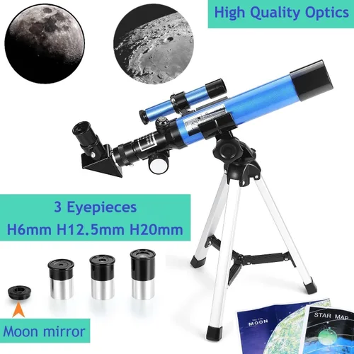 Vista 2 de Telescopio para niños 400x40mm con trípode y buscador de alcance, telescopio portátil para niños y principiantes, telescopio de viaje con 3 oculares