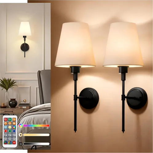 Vista 20 de DORESshop Juego de 2 apliques de pared a pilas, inalámbrico, fácil de instalar, regulables y ajustables, lámpara de pared recargable