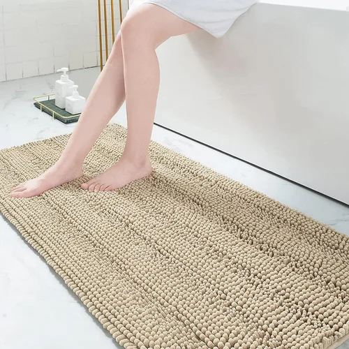 Vista 109 de Grandaily Alfombras de baño de felpilla a rayas de 24 x 16 pulgadas, extra gruesas y suaves, absorbentes, parte trasera de goma, alfombra de ducha