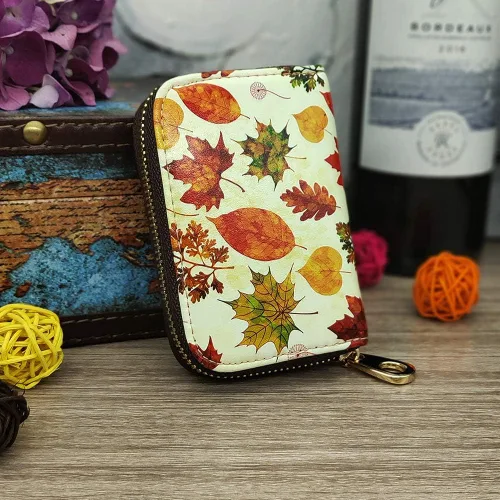 Vista 6 de Funda de cuero con cremallera para tarjetas de crédito RFID para mujeres y niñas