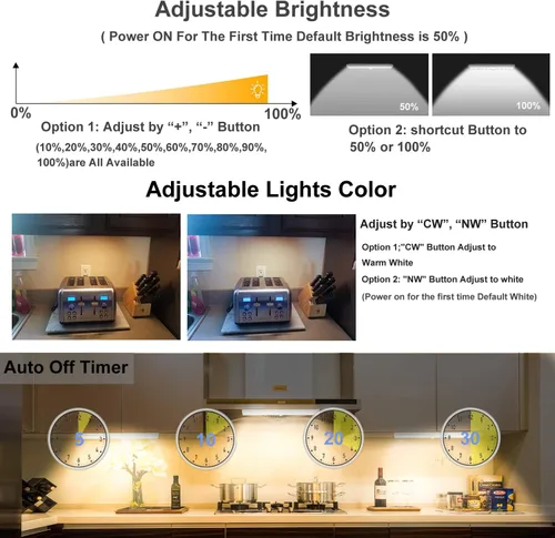 Vista 2 de LDOPTO - Juego de 2 luces para debajo del armario, luces LED con control remoto accionadas a pila, iluminación LED para debajo del armario