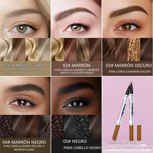 Vista 5 de Lápiz de cejas de doble punta, delineador de cejas impermeable 2 en 1 con horquilla ultrafina y punta de precisión, 5 tonos naturales de marrón