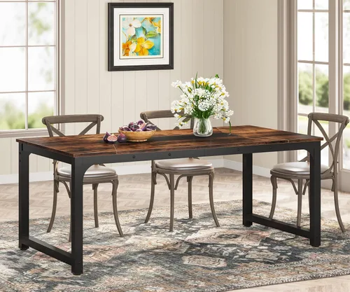 Vista 9 de Tribesigns Mesa de comedor de 63 x 31.5 pulgadas, mesa de cocina industrial para 4-6 personas, mesa de comedor rectangular para comedor, cocina