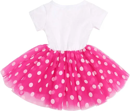 Vista 2 de Traje de bebé para niñas del primer segundo cumpleaños vestido de mariquita de ratón diadema con lunares y falda tutú con una sesión de fotos