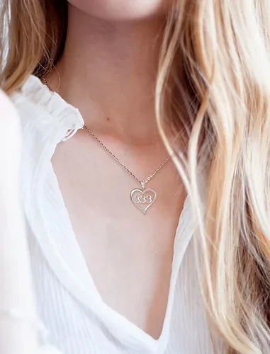 Vista 5 de INFUSEU Collares de plata de ley con números de ángel para mujeres y niñas, joyería de numerología, tu número de la suerte