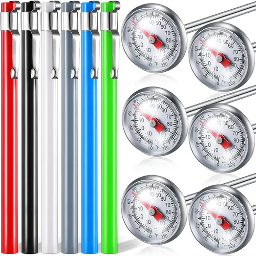 Vista 17 de Xuhal 6 piezas de termómetro de cocina de acero inoxidable con vástago largo de 5 pulgadas y esfera de 1 pulgada para leche, espumado, alimentos