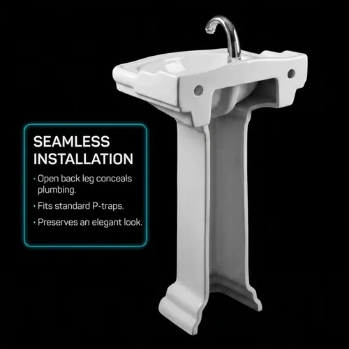 Vista 3 de Fine Fixtures Roosevelt Lavabo de Pedestal para Baño – Lavabo de Pedestal Pequeño de 18 Pulgadas, Cerámica Vítrea China Duradera con Orificio Único