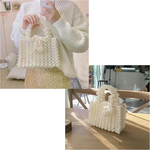Vista 2 de YUSHINY - Bolso de noche hecho a mano con cuentas de perlas para mujer, con asa superior y bolsa