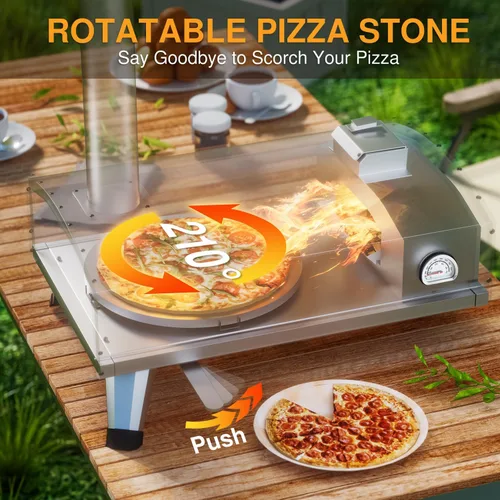 Vista 2 de G-HWPON001 - Horno giratorio de leña para pizza, 12 pulgadas, color plateado