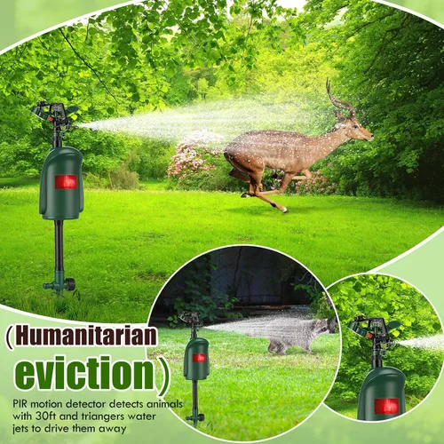 Vista 4 de Qualirey Aspersor activado por movimiento, disuasorio para gatos, repelente de ciervos, repelente de gatos, dispositivos disuasorios de animales al