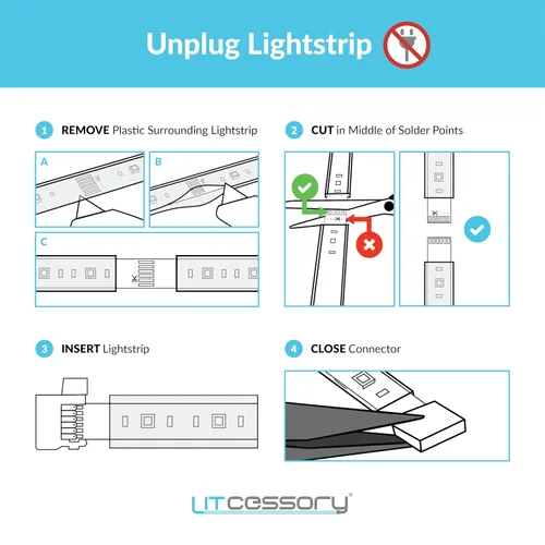 Vista 4 de Litcessory Conector de 6 pines a extremo cortado compatible con tiras de luz Nanoleaf Essentials (paquete de 4, blanco)