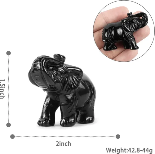 Vista 5 de Artistone Estatua de elefante de cristal de obsidiana negra, escultura de animales tallada a mano para decoración del hogar, adornos de escritorio