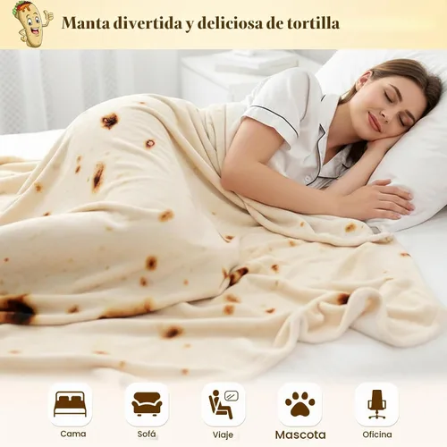 Vista 4 de mermaker Cobija de doble cara con estampado de tortilla para burritos Beige