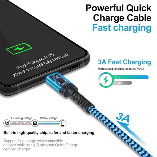 Vista 2 de Cable USB C de carga rápida, paquete de 2 cables tipo C de 3 pies, cable trenzado de teléfono Android para Samsung Galaxy A32 A15 5G A17 A16 A56 A35