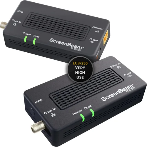 Vista 13 de ScreenBeam Adaptador de red MoCA 2.5 para Internet de mayor velocidad, Ethernet a través de coaxial, adaptador de complemento único para red MoCA