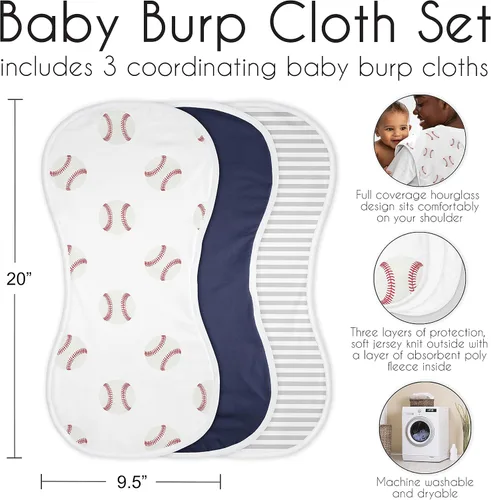 Vista 6 de Sweet Jojo Designs Béisbol Sports - Paños absorbentes para eructos para bebé recién nacido, rojo y blanco americana, paquete de 3 paños para baba