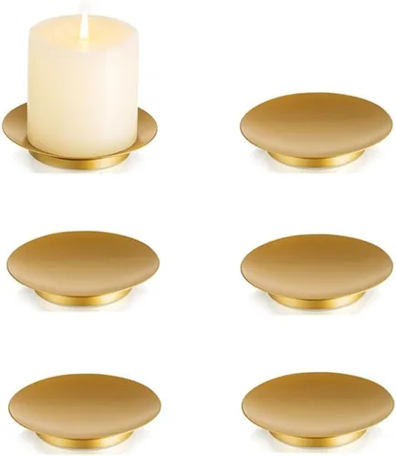 Vista 9 de Portavelas de pilar de hierro Inweder: bandeja y placa de vela negra de 4.25" Pedestal Stand for 3 Wick Jar Candles Tealight Gothtic Decor for