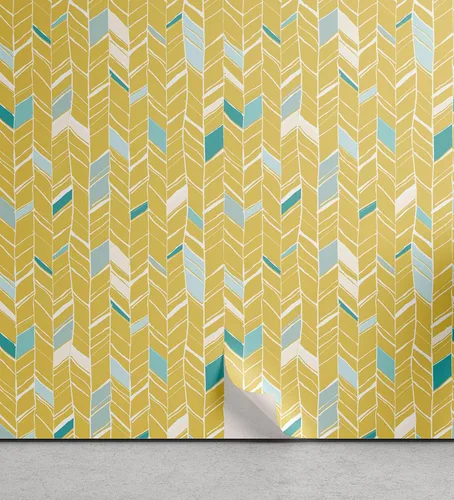Vista 21 de Ambesonne Papel tapiz despegable y adhesivo con patrón de esquí para el hogar, personas esquiando en colores pastel continuos en la pista, árboles