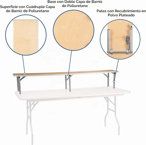 Vista 5 de Flash Furniture Amara - Elevador superior de barra de madera de abedul de 72 x 12 pulgadas con patas plateadas