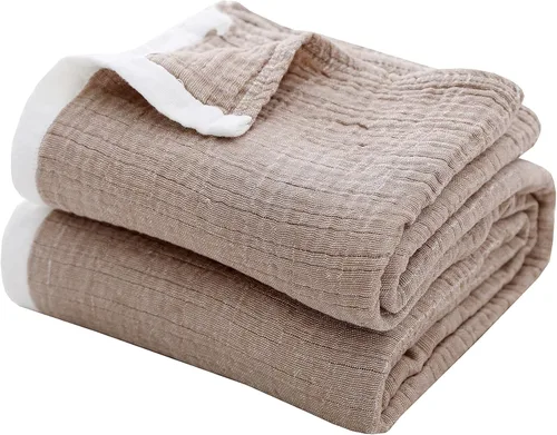 Vista 8 de SE SOFTEXLY Manta de muselina de algodón para adultos, transpirable de 4 capas con textura de lino teñido, manta de gasa para cama, sofá, sofá